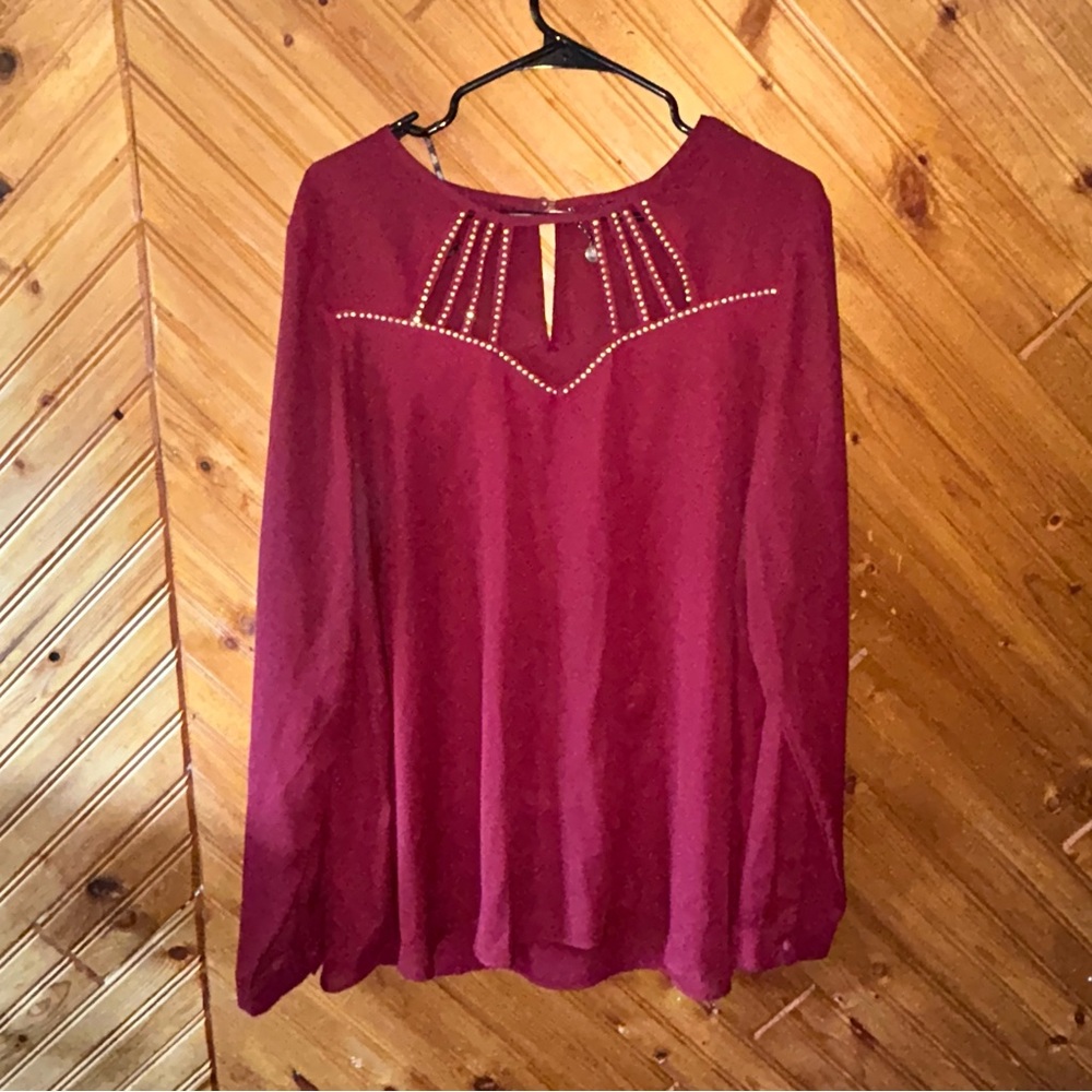 Red sheer BKE longsleeve top